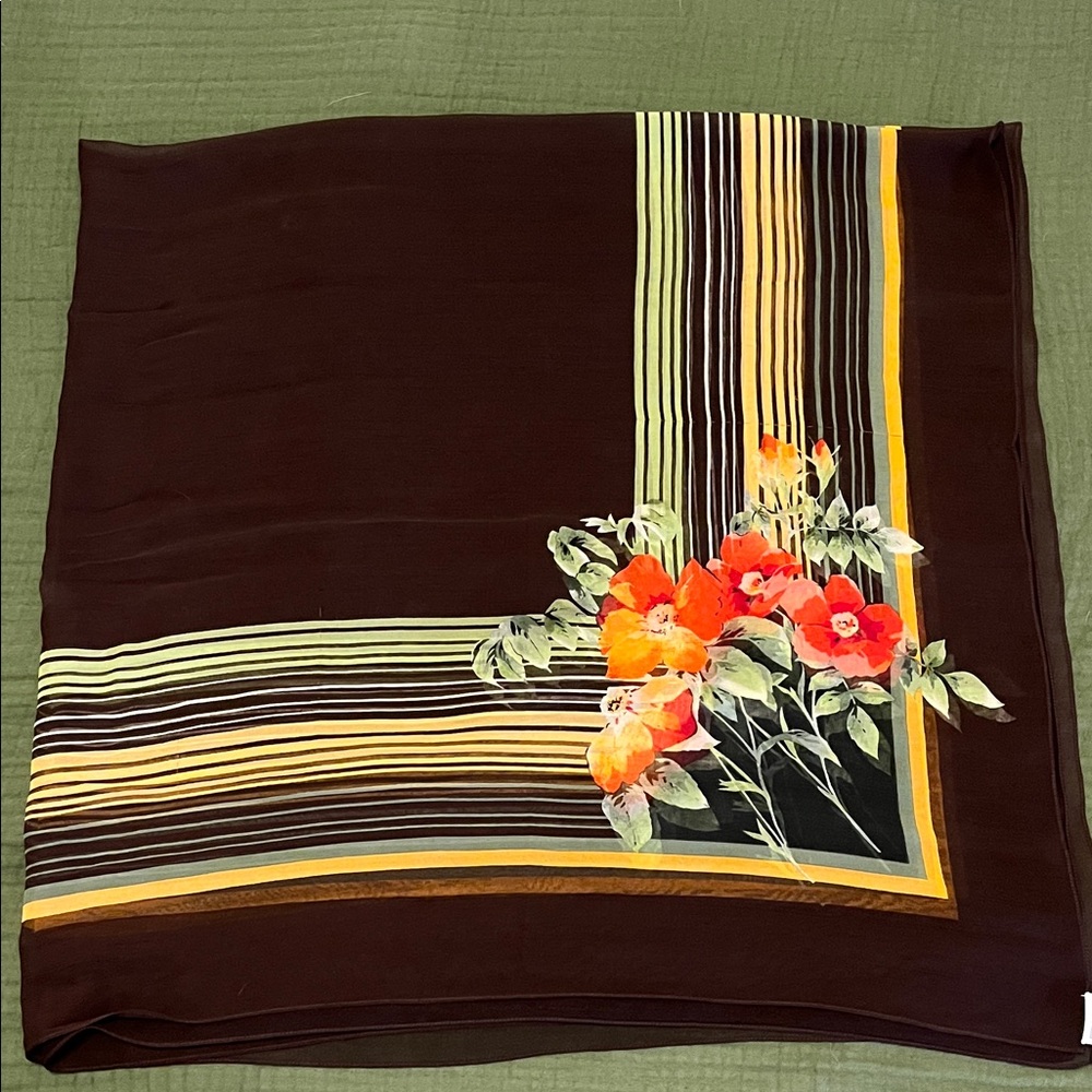 Floral Brown Silk Scarf